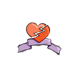 Doodle broken heart cartoon. Illustration for tattoo or icon.