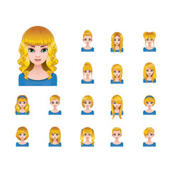 Blonde woman with various hairstyles