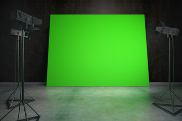 Blank green billboard with professional lighting