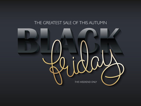 vector illustration of black friday poster with black 3d and golden hand lettering text