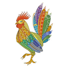 Rooster domestic farmer bird for Coloring pages, zentangle illustration or tattoos with high details.