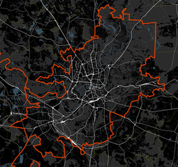 Black and white map of Vilnius city. Lithuania Roads