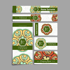 Set of vector design templates. Business card with floral circle ornament. Mandala style.