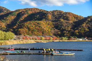 Autumn landscape at Kawaguchi lake