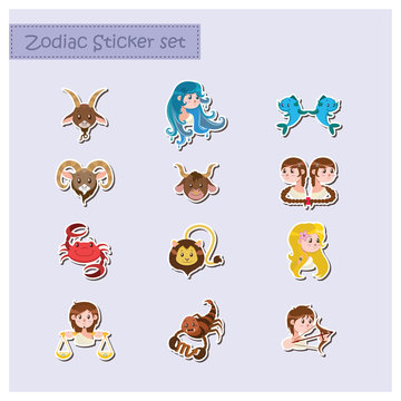 Cartoon zodiac stickers set