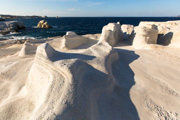 Mineral formations on the coast of Milos island in the Aegean sea, Greece.