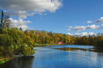 Colorful aColorful autumn landscape.Nature background. Marfino, Moscow Region, Russia.utumn landscape.Nature background