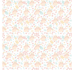 cute rabbit illustration, seamless pattern on floral background