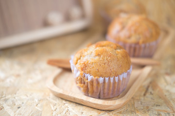 Healthy muffins made of coconut flour and banana, selective focu