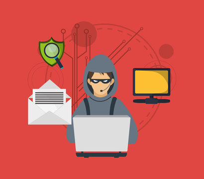 hacker and virtual security system icons image vector illustration design 