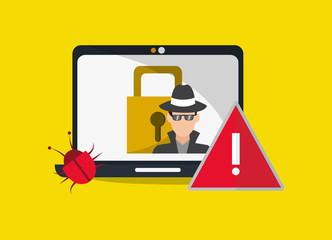 computer with virtual security system icons image vector illustration design 