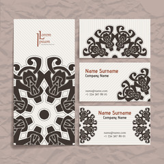 Set of vector design templates. Business card with floral circle ornament. Mandala style.