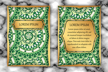Invitation card design template. Vintage decorative elements with mandala, delicate floral pattern.