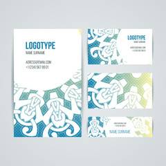 Naklejka premium Set of vector design templates. Business card with floral circle ornament. Mandala style.