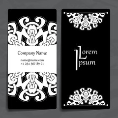 Set of vector design templates. Business card with floral circle ornament. Mandala style. © Drekhann