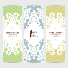 Set of vector design templates. Business card with floral circle ornament. Mandala style.