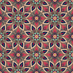 Ornate floral seamless texture, endless pattern with vintage mandala elements.