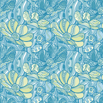 Vector Seamless Floral Zentangle Pattern.
