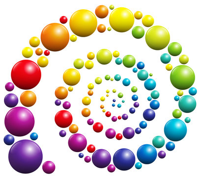 Spiral with colorful balls on white background.