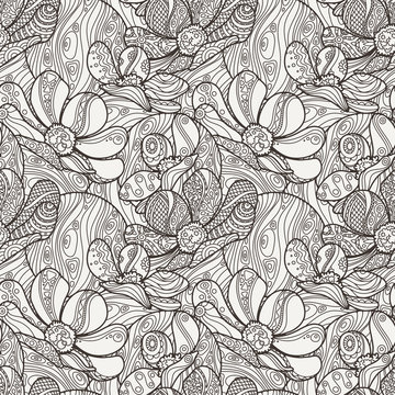 Vector Seamless Floral Zentangle Pattern.