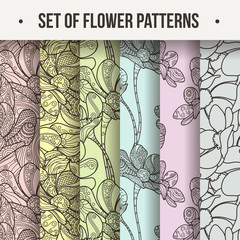 Set of Vector Seamless Floral Zentangle Pattern.