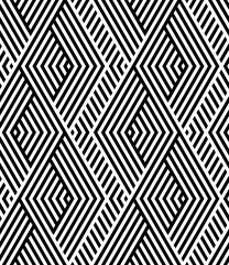 Vector seamless texture. Modern abstract background. Monochrome geometrical pattern with repeating diamonds on a background of oblique strips.