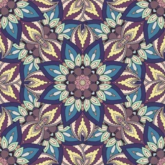 Wandaufkleber Ornate floral seamless texture, endless pattern with vintage mandala elements. © somber