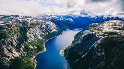 Beautiful summer vibrant view on famous Norwegian tourist place