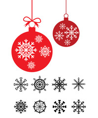 Vector of decoration christmas ball with set of snowflakes