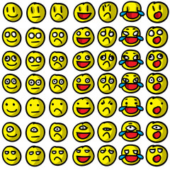 Emoji / Emoticon / Smiley Vector set. Colored, shaded, on white background. Hand drawn, silly doodles. Vector file is grouped, ready to use!