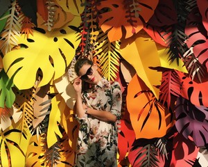 stylish girl front of bright autumn background