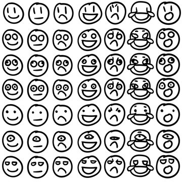 Emoji / Emoticon / Smiley Vector set. Outlines, on white background. Hand drawn, silly doodles. Vector file is grouped, ready to use!