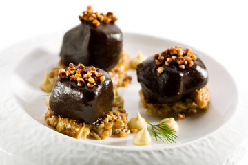 Glazed Veal Slice with Buckwheat and Mushroom