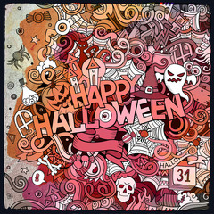 Cartoon cute doodles hand drawn Happy Halloween illustration