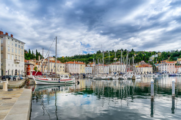 The marina in the town of Piran on the west coast of Slovenia