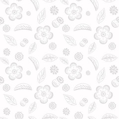 Delicate floral seamless background with flowers and leaves .