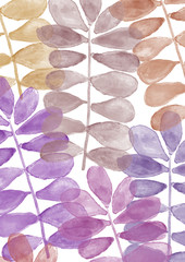 Watercolor pattern with colorful leaves hand painted background