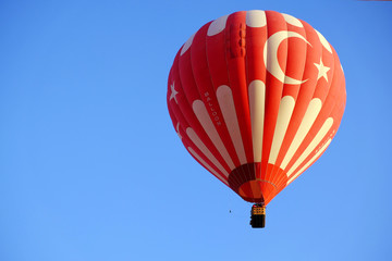 Hot air balloon in flight in the sky