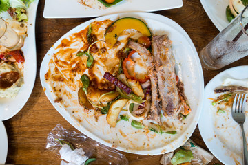 Colorful steak dish after food on the table