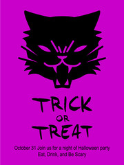 2 colors Halloween minimal poster: Black cat design