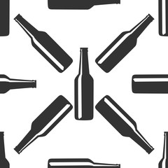 Beer bottle icon seamless pattern on white background. Vector Illustration