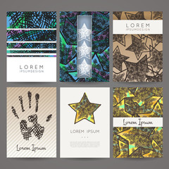 Set of vector design templates. Business card with star element. Hipster style.