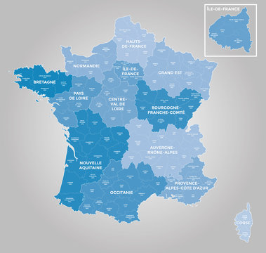 France Carte Régions Départements 2016