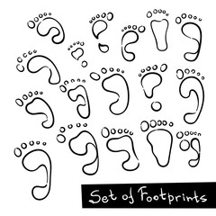 Set of Footprint Doodle Icons, human footstep.