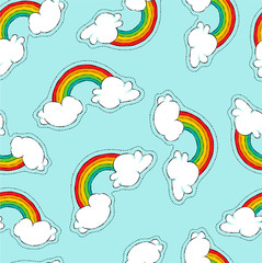 Hand drawn rainbow patch icon seamless pattern