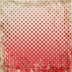 Abstract grunge vintage background of red dots. Evenly decrease size of circles.