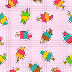 Ice cream popsicle patch icon seamless pattern