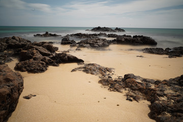 Fototapeta na wymiar Fuerteventura Sand Fels Meer