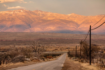 Long  valley road with mountain view