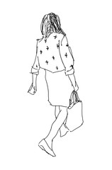 woman walking marker sketch isolated